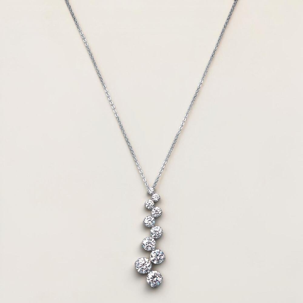 Vintage Sterling Silver 925 Cubic Zirconia Drop Cluster Pendant Necklace 18-20"